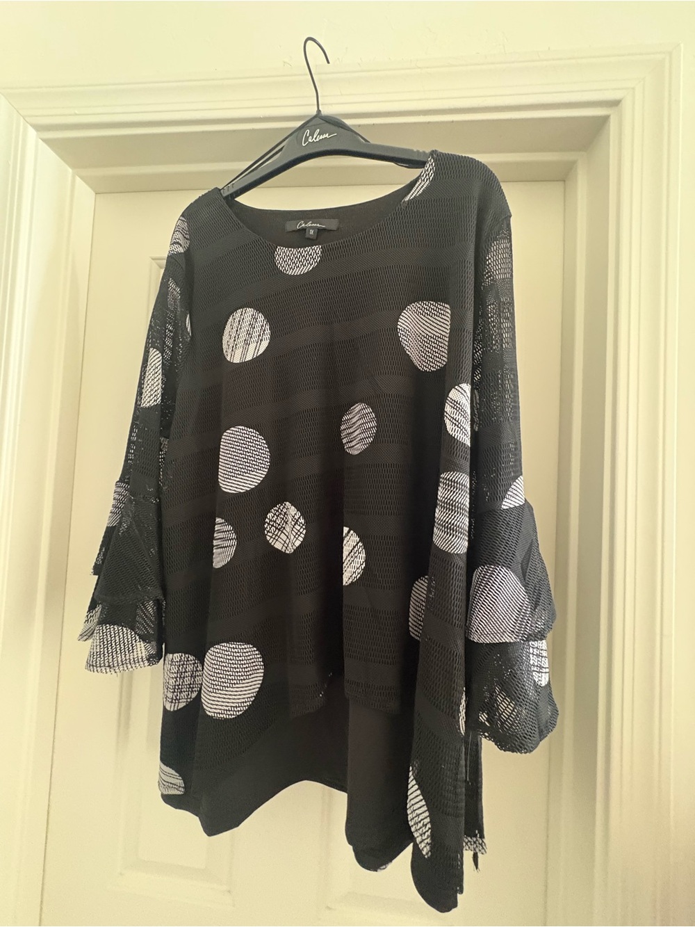 Calessa Black Mesh Top with White Pattern
